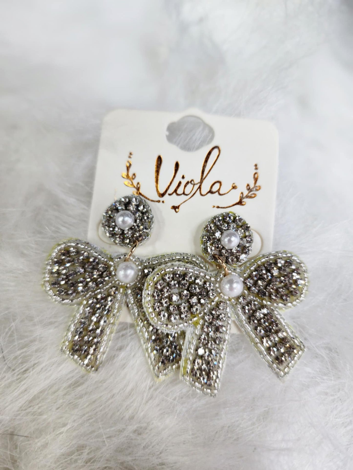 Crystal and Pearl Bow Earrings