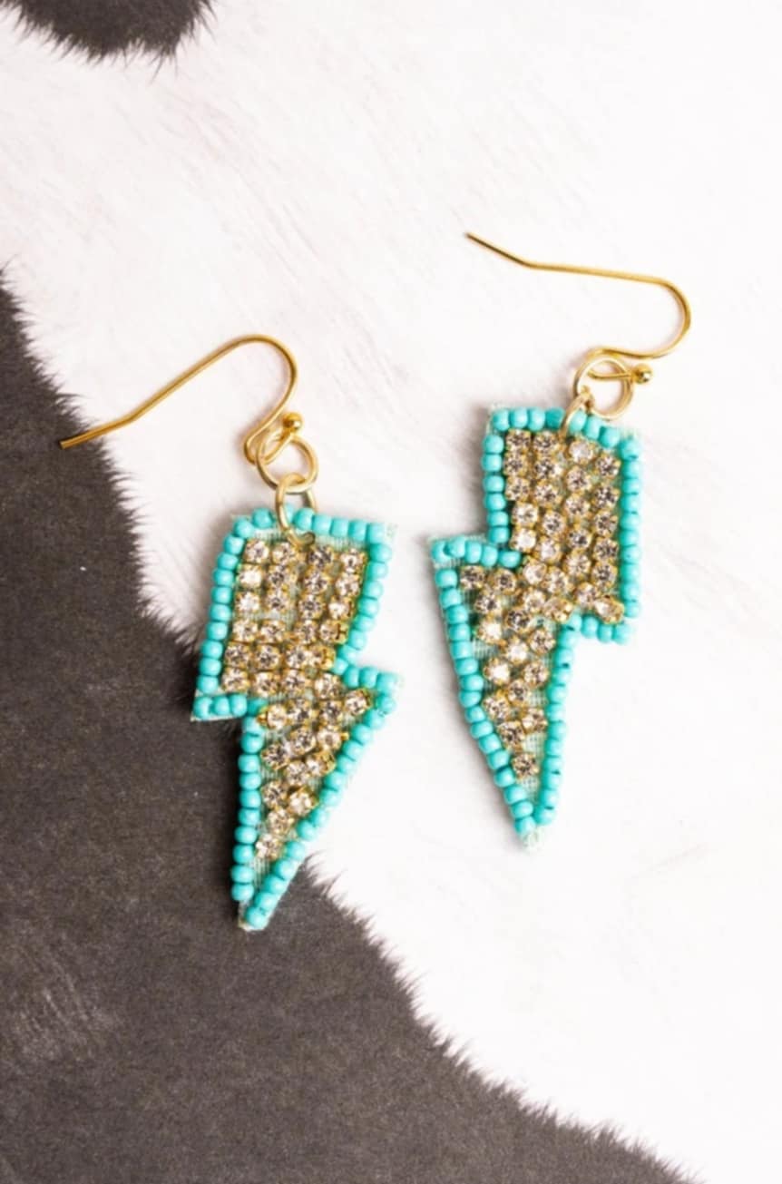 Turquoise Lightning Bolt Beaded Earrings