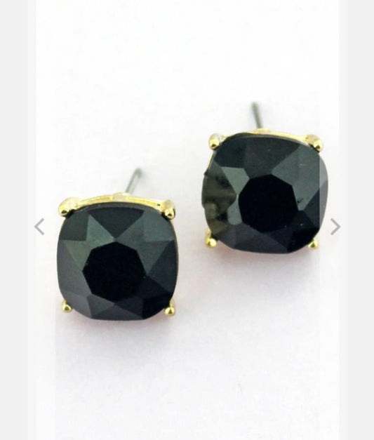 Gold and Black Cushion Cut Stud Earrings