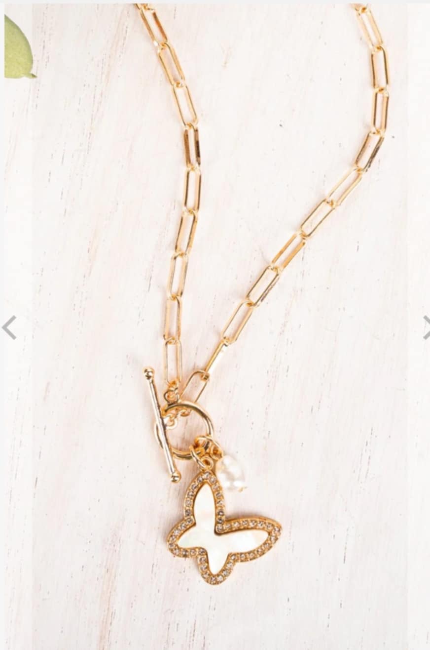 Goldtone Butterfly Toggle Necklace