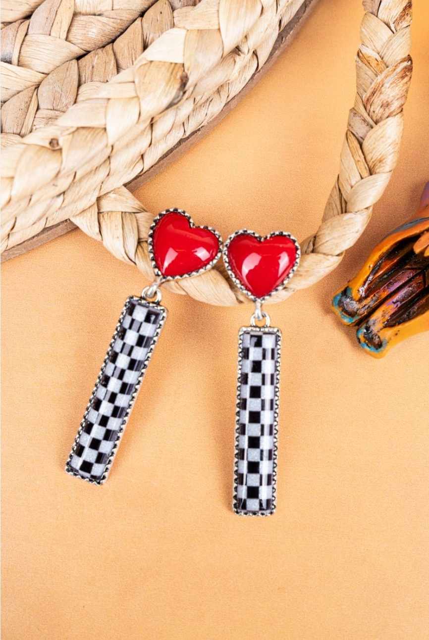 Heart and Checkerboard Earrings