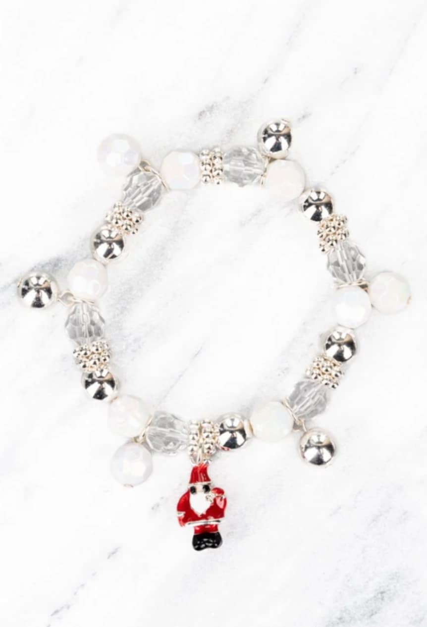 Santa Silvertone Charm Beaded Bracelet