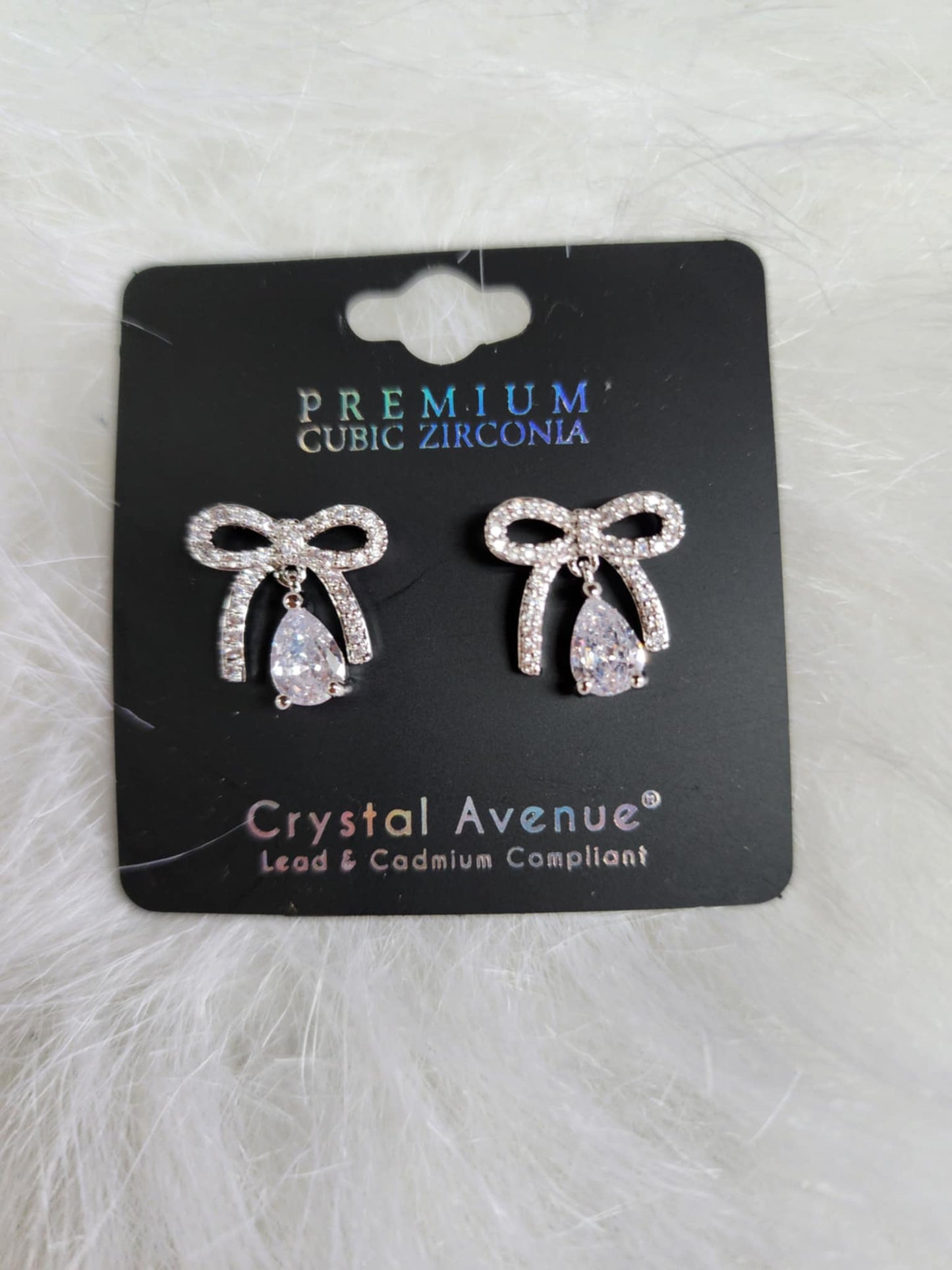 Teardrop Crystal Silverstone Bow Earrrings