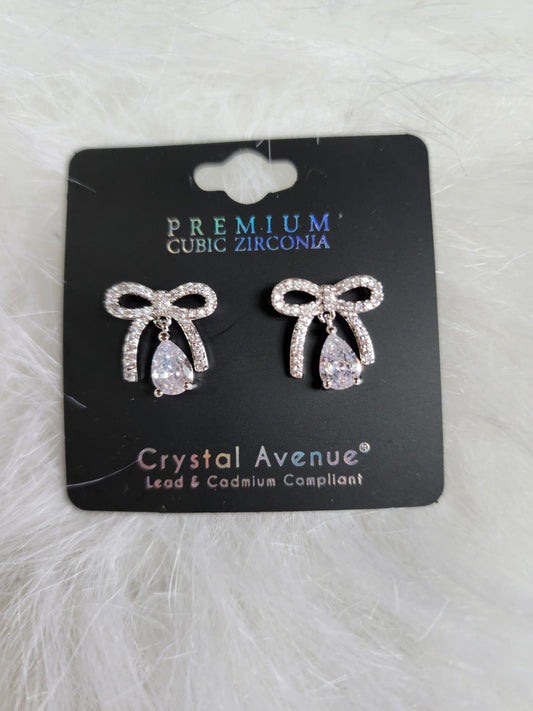 Teardrop Crystal Silverstone Bow Earrrings