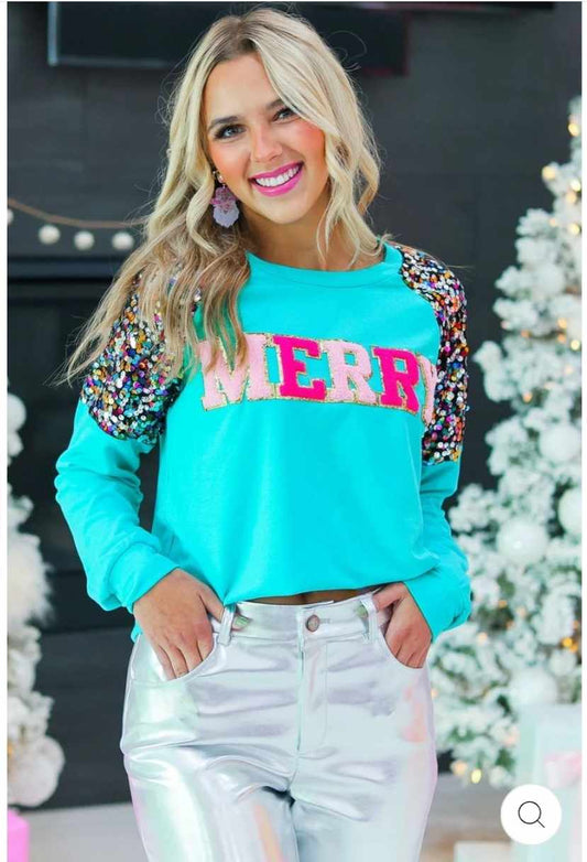 Sequin Blue Merry Blouse