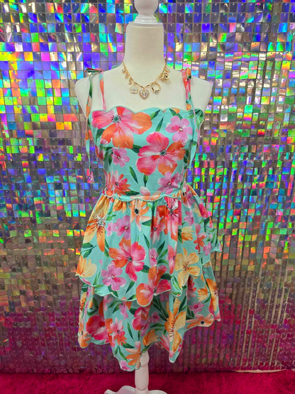 Blue w/ Colorful Floral Dress