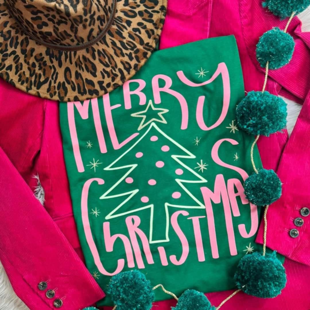 Pink and Green Merry Christmas Tee